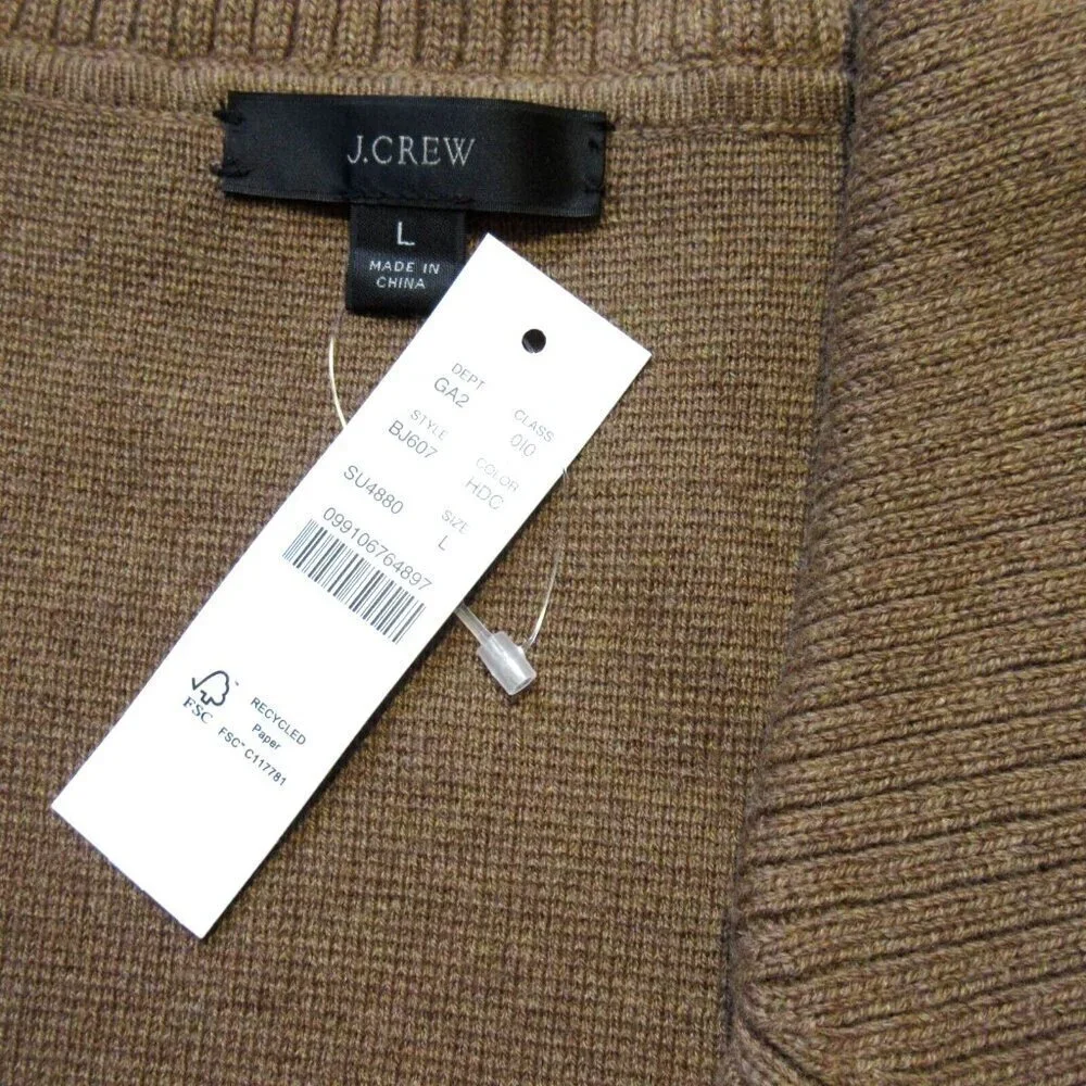 NWT J.Crew Collared Sweater-Jacket in Heather Dark Camel Oversized Cardigan L